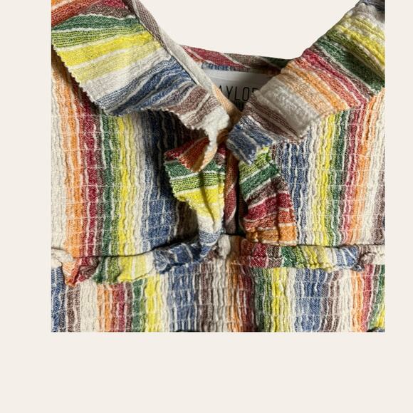 Saylor Alma Rainbow Striped Ruffled V-Neck Sleeveless Mini Dress Size L - Picture 8 of 15